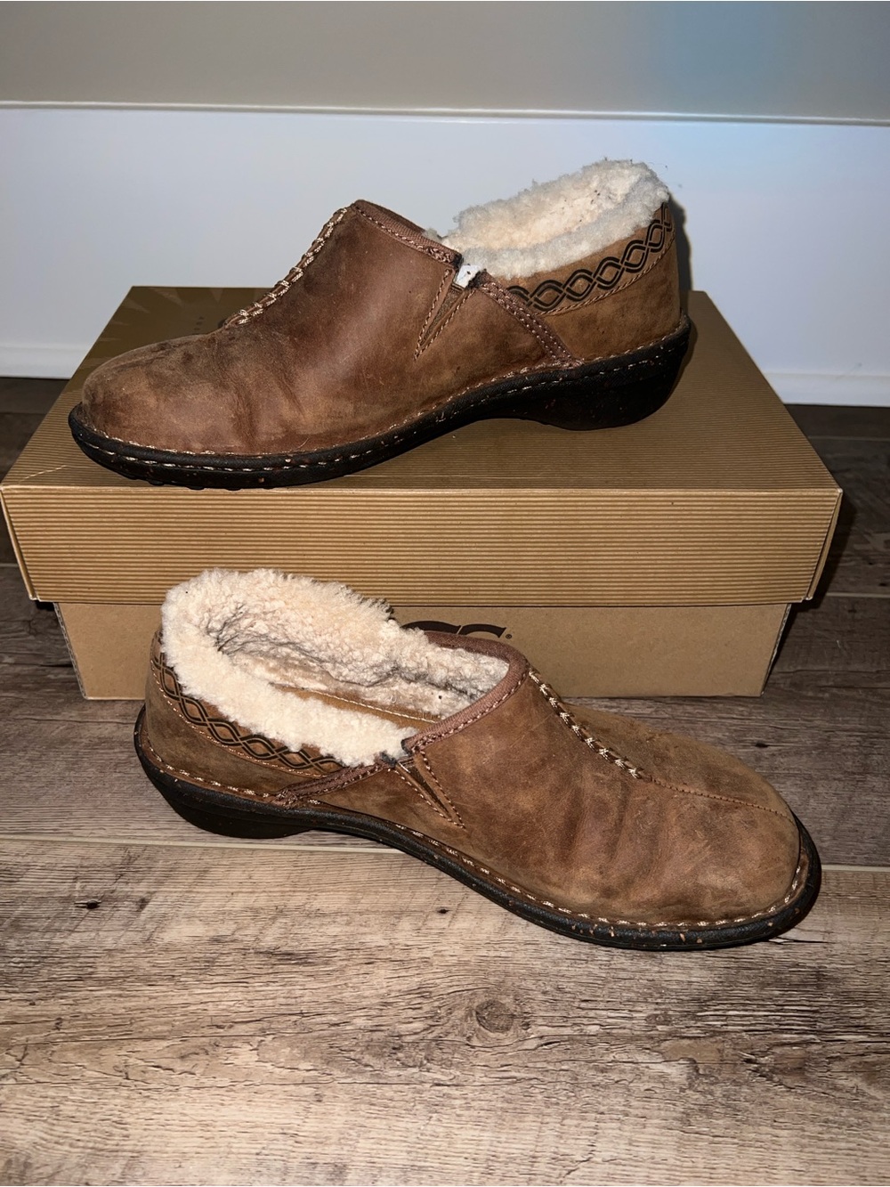 Women’s UGG Brown Suede Shearling-Lined Slip-On Loafers